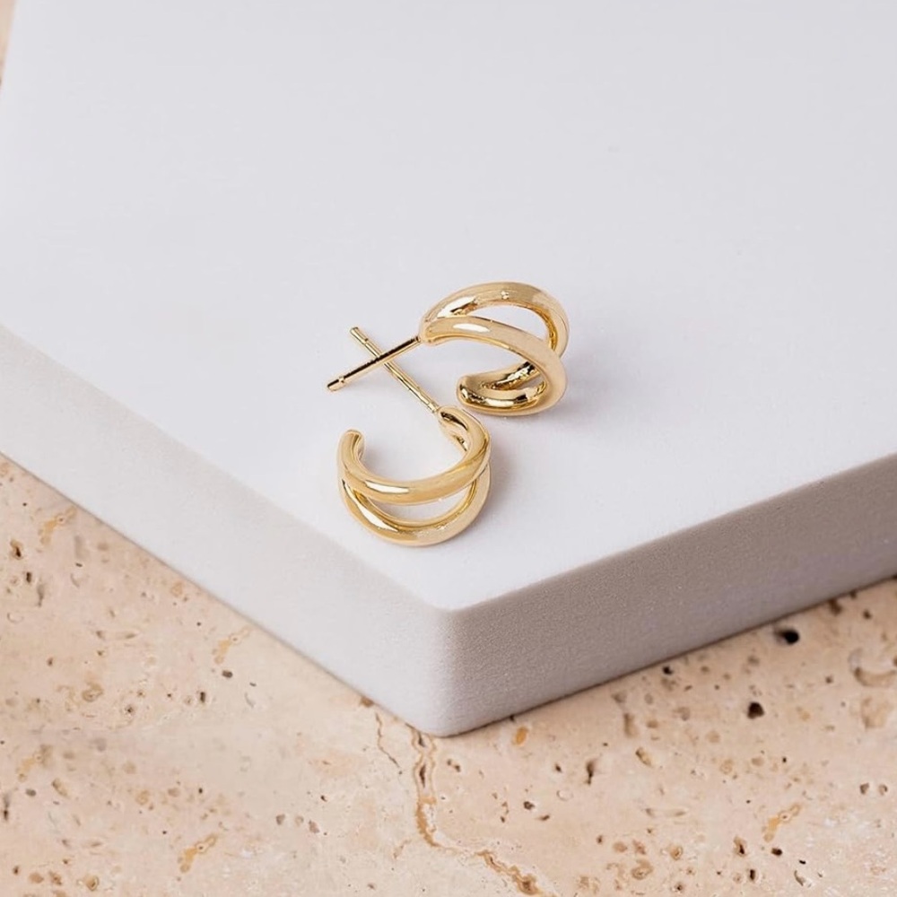 Gold Plated Split Hoop Huggie Earrings